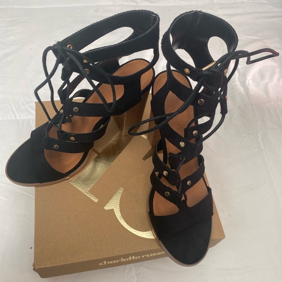 Charlotte Russe Shoes - Black Suede Gladiator Block Heel